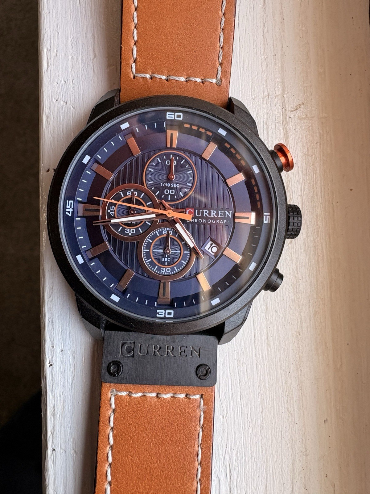 Curren Chronograph Watch Mens Brown Strap Black Case Date Large Dial M-8291