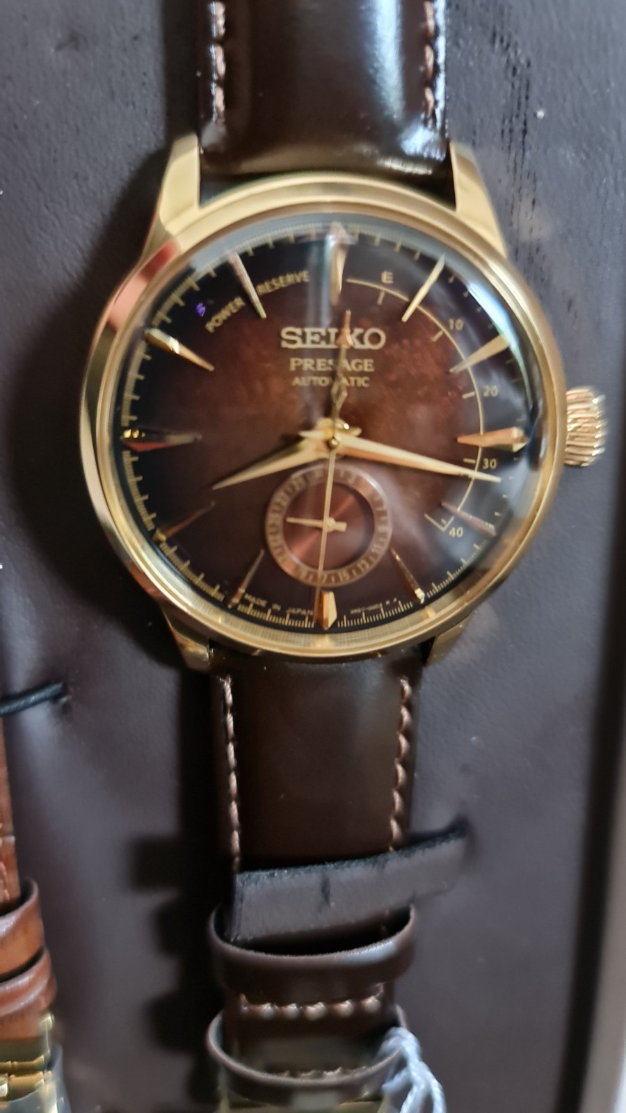SEIKO PRESAGE SSA392J1 Automatic Limited Watch Cocktail Brown Leather 4R57 Gold