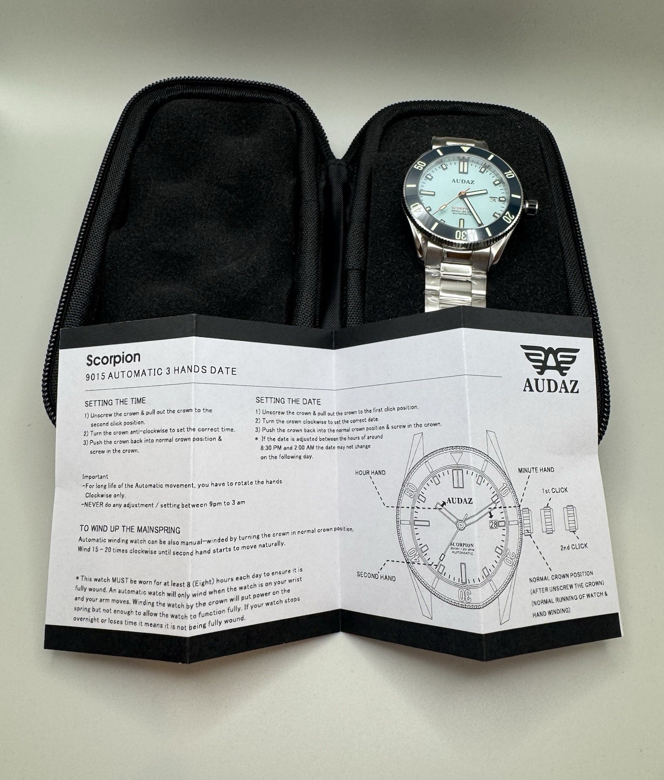 Audaz Scorpion ADZ-3090-05 Automatic Diver NEW 9015 Sapphire 200m Tiffany Blue