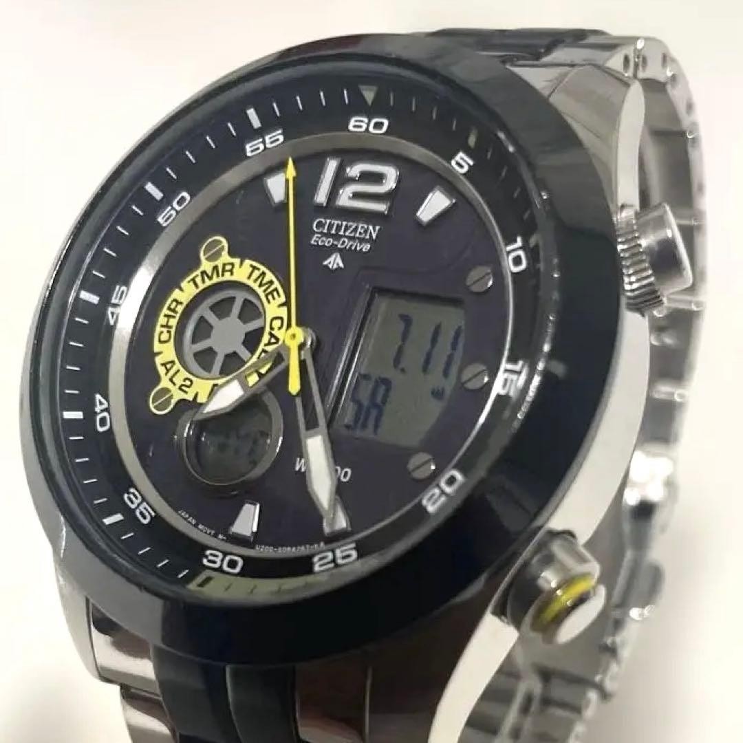 Citizen Eco-Drive Black Dial 18cm Alarm Calendar Chronograph Rare Mens