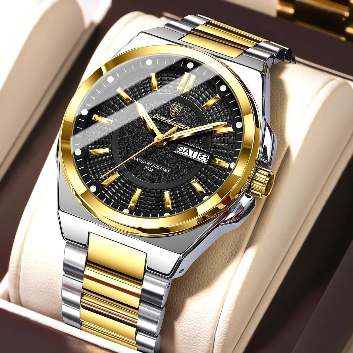 43MM POEDAGAR Quartz Watch Day-Date Men’s Stainless 30M Waterproof Luminous NEW