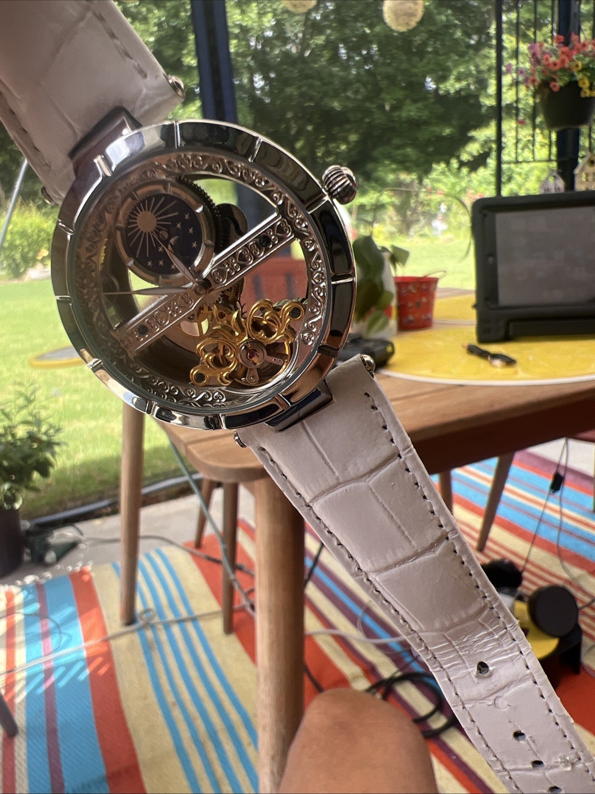 🔥 🔥 Skeleton Mechanical watch SunMoon StarWhite 🔥 🔥