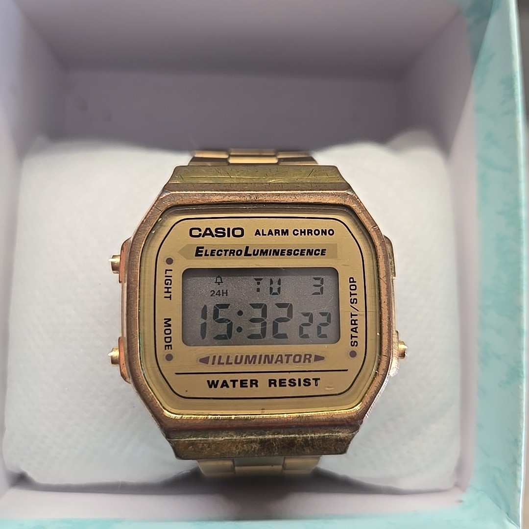 Casio A168 Vintage Illuminator Digital Watch Gold Tone Stainless Steel 34mm