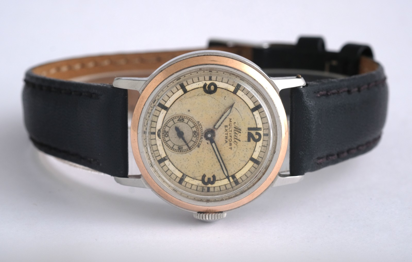 Vintage Mido Multifort Extra, gold bezel, automatic, two-tone dial, 29 mm diamet