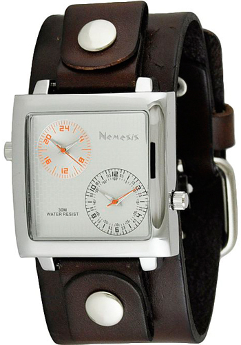 Nemesis Silver/Orange Dual Time SQ with Dark Brown Leather Cuff Band DBB220S