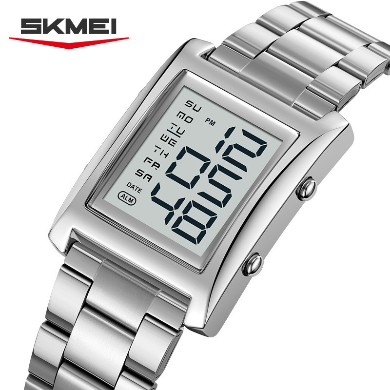 SKMEI Men Watch Rectangle Digital Wristwatch Steel Countdown Stopwatch Boy Watch