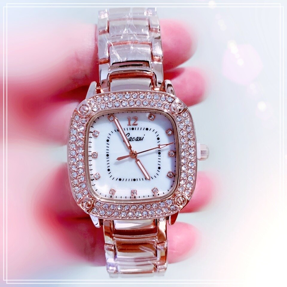 Womens Luxury Crystal Studded Square Face Casual Dress Formal Quartz Watches