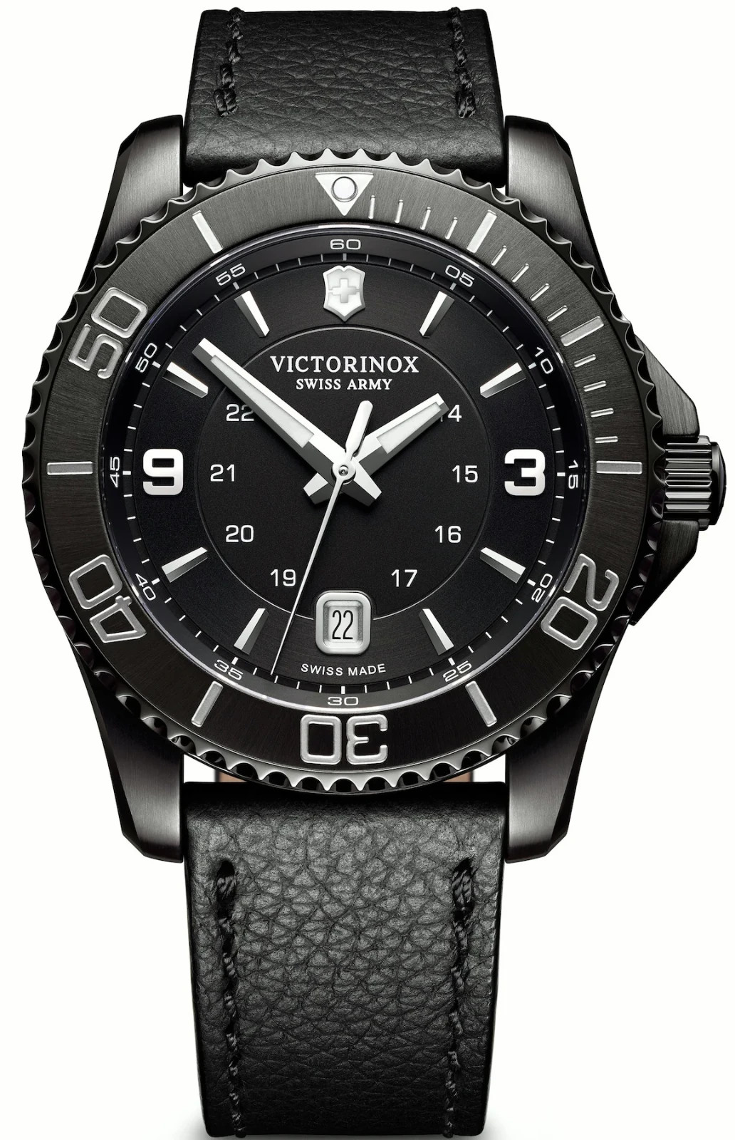 Victorinox Swiss Army Maverick Black Dial Black Leather Quartz 43mm Watch 241787