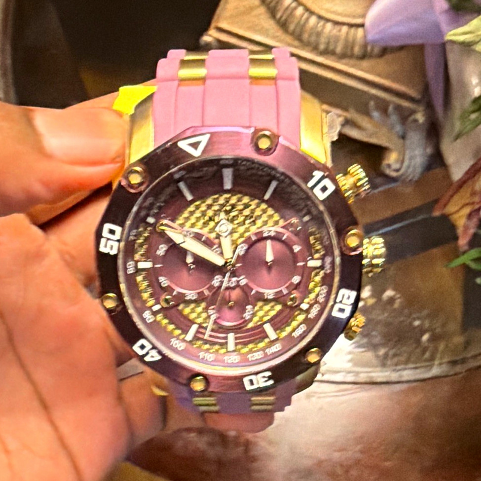 Invicta Chronograph Quartz Purple/Gold Dial Black Bezel Purple Rubber Strap