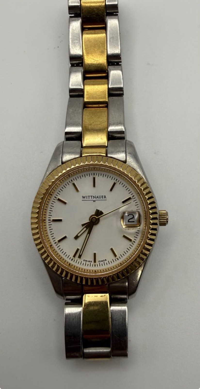 Wittnauer Womens Quartz Two-Tone SS Bracelet White Dial Date 30m 28-31.9mm