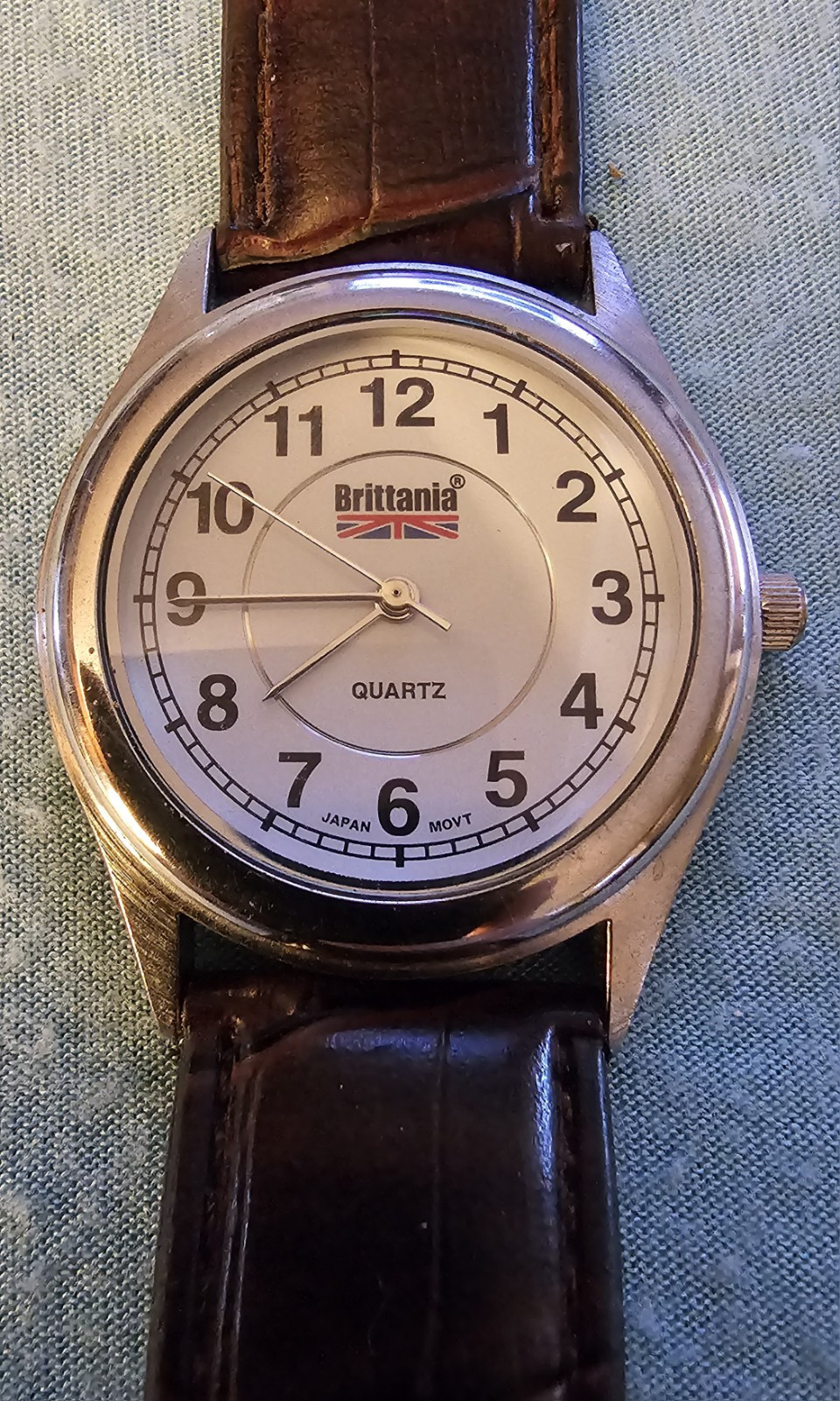 Brittania Siver Tone Wrist Watch Brown Leather Band New Battery
