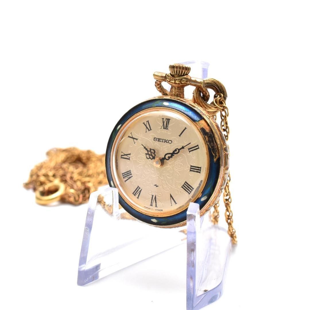 Seiko Pendant Watch Manual Wind Vintage Blue Japan Used 0711243