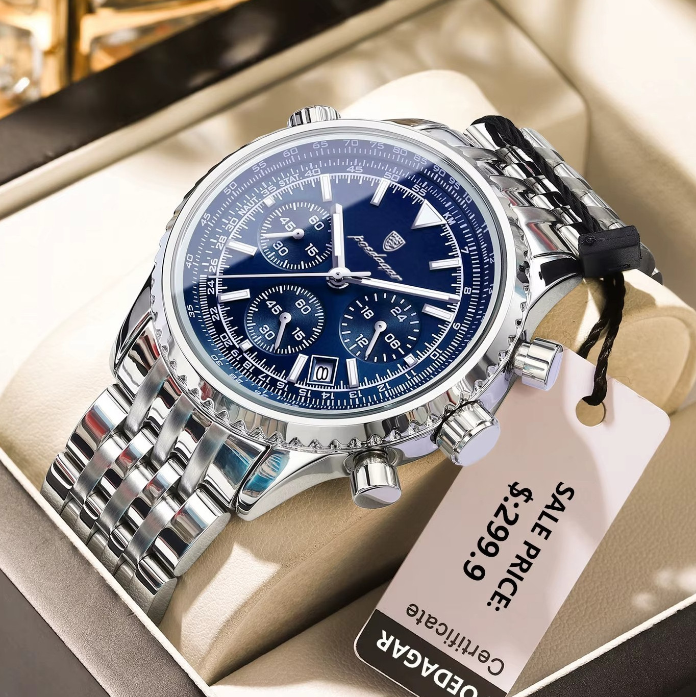 42MM POEDAGAR Men’s Quartz Watch Date Luxury 30M Waterproof Leather Luminous NEW