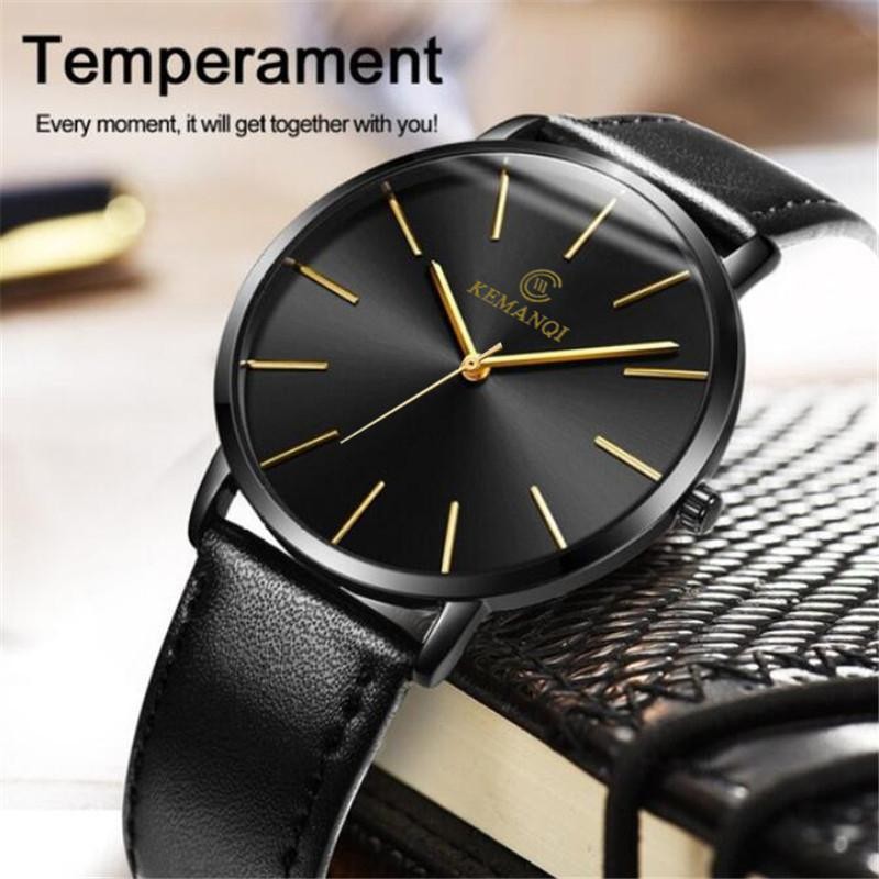 Ultra-thin Dial With Leather Band Numberless Quartz Wristwatches For Men