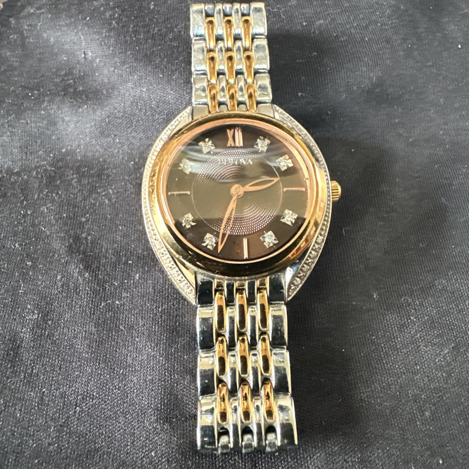 Bulova Women’s Diamond Accent Rose/Silver Brown Dial 30mm Sapphire Watch 98R230