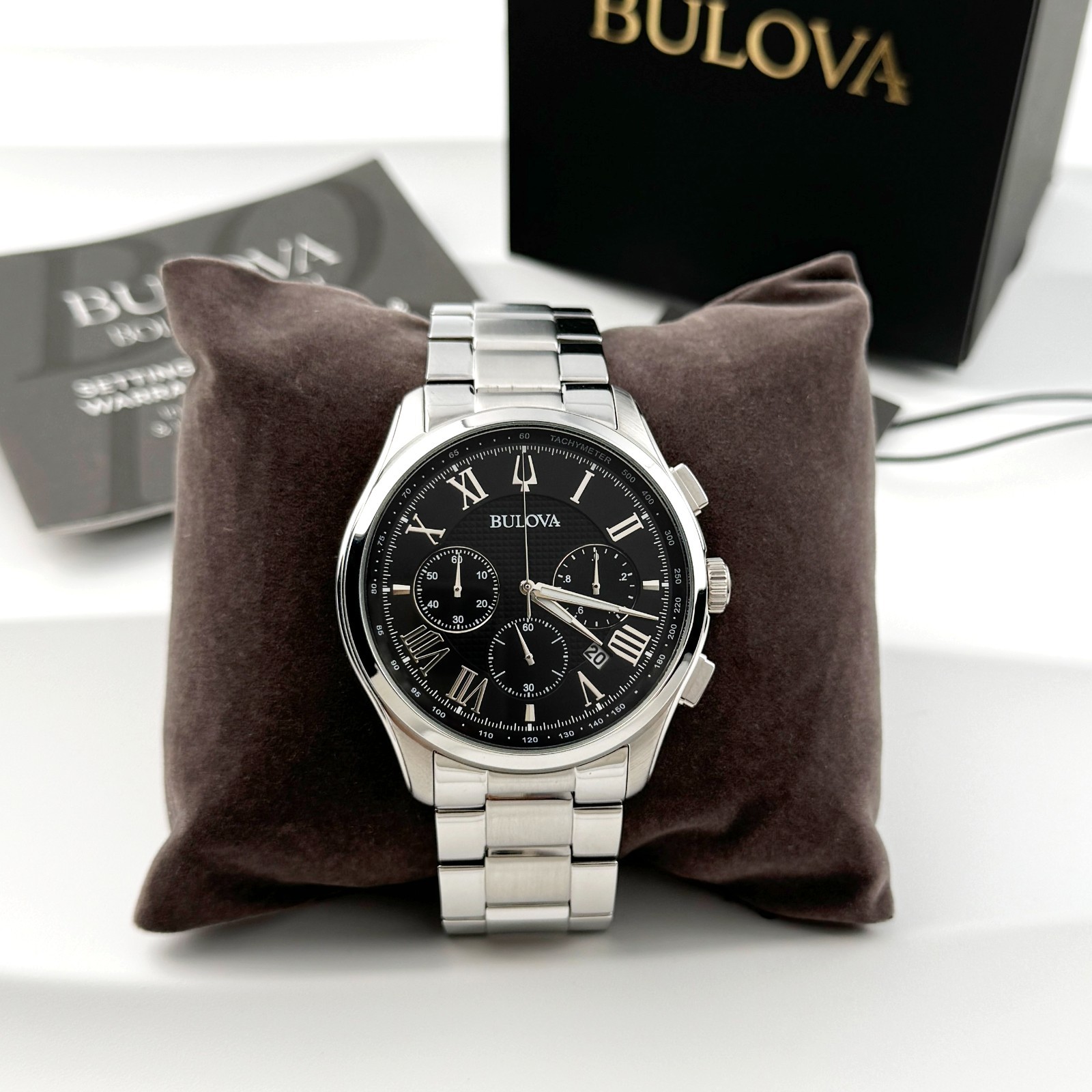Bulova Men’s New 96B288 Classic Wilton Quartz Watch Black Textured Dial 46.5mm