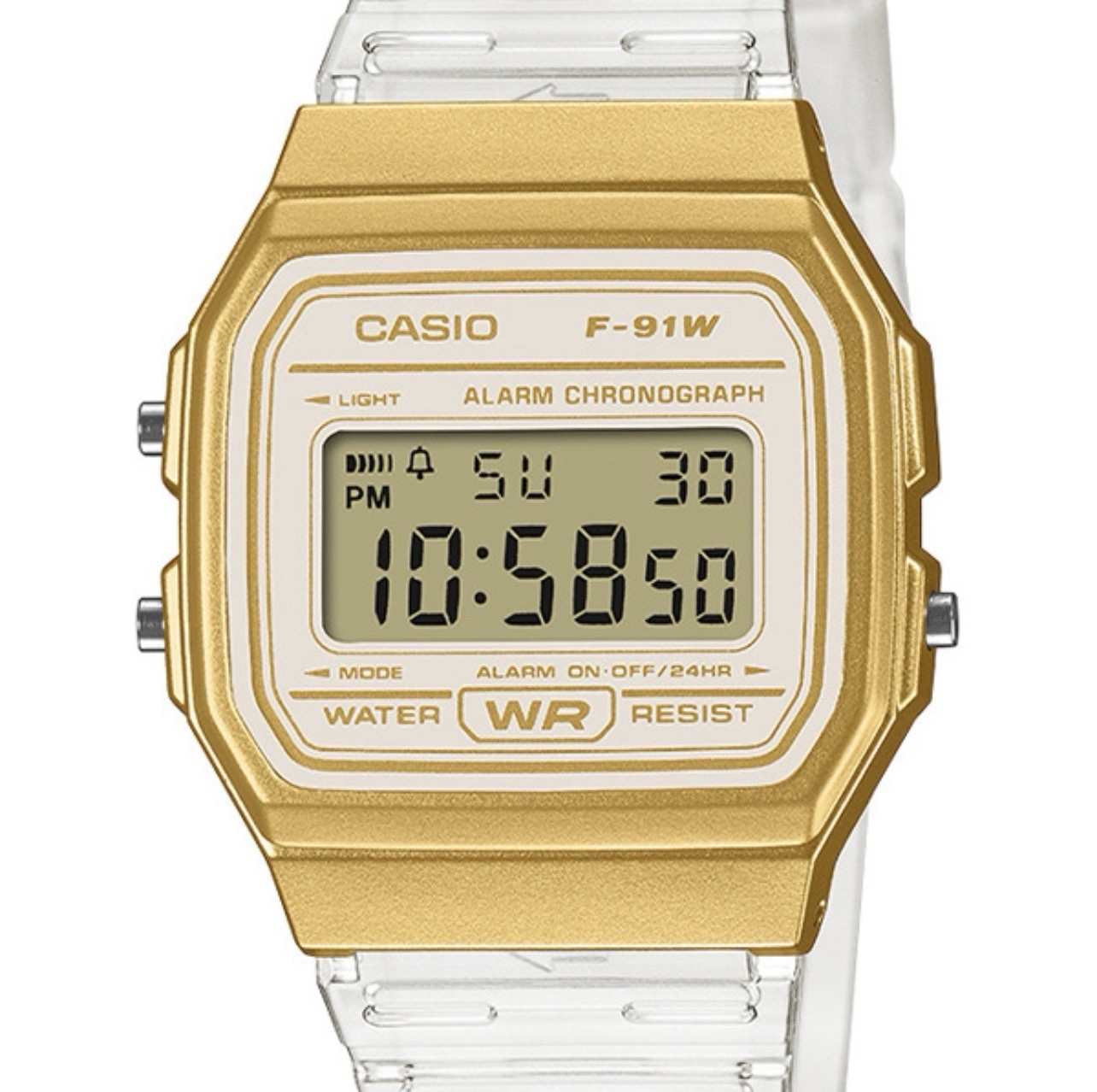 New CASIO F-91WS-7A2JF Digital Watch Gold Clear Resin Band Japan Authentic