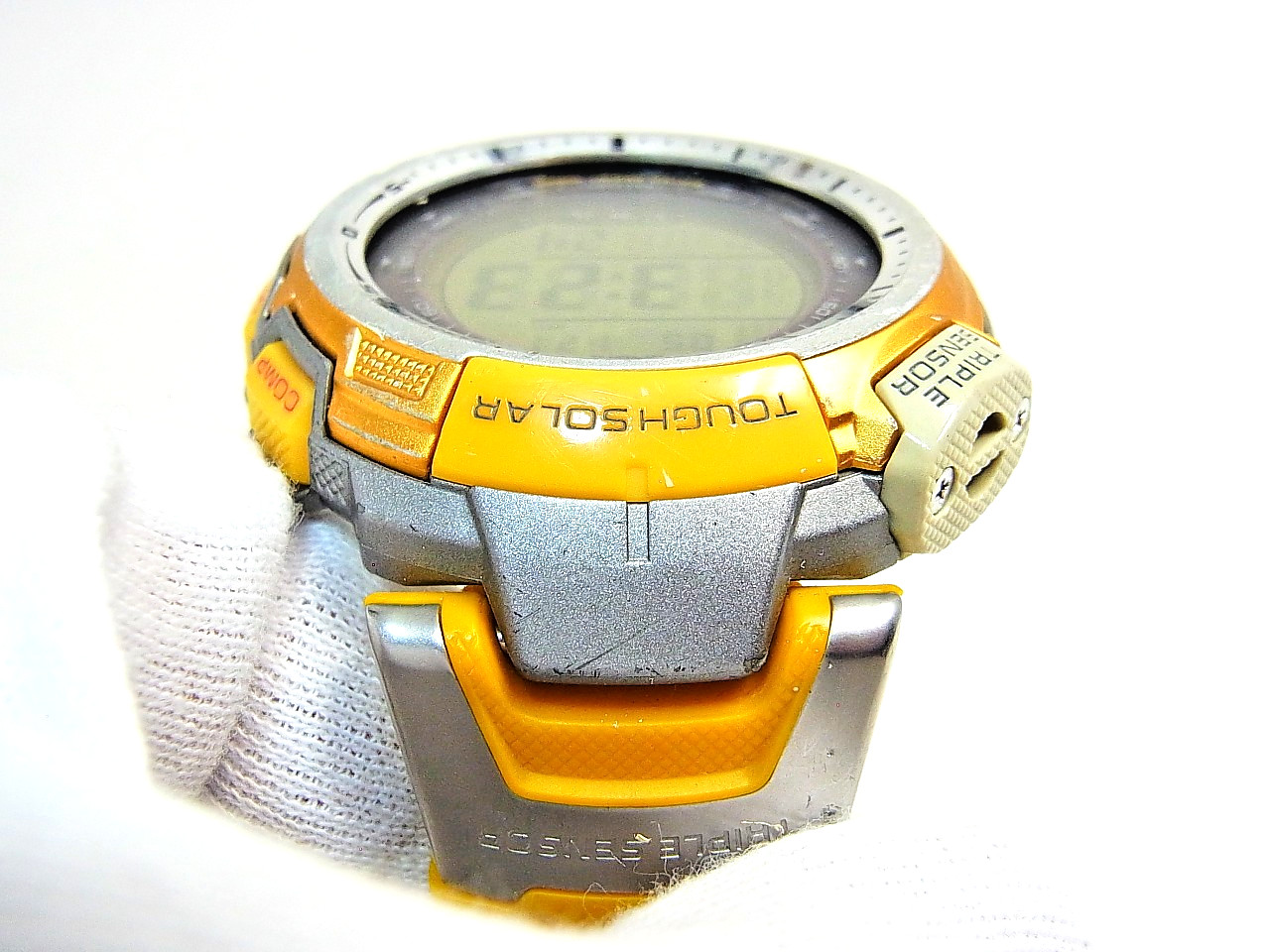Working Casio Men’s Watch Yellow Pro Trek PRG-110CJ Tough Solar Triple Sensor