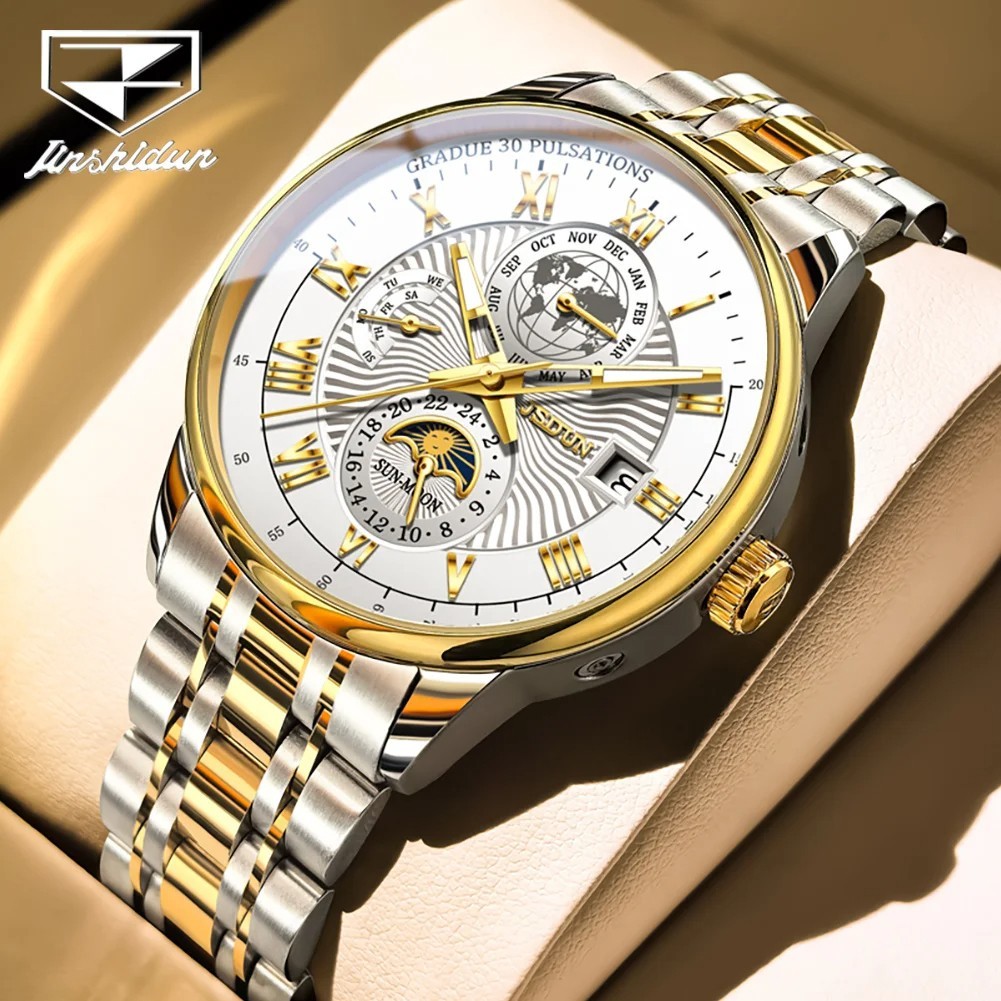 Automatic Mechanical Waterproof Watch Moon Phase Luxury Dial Men’s Men Strap
