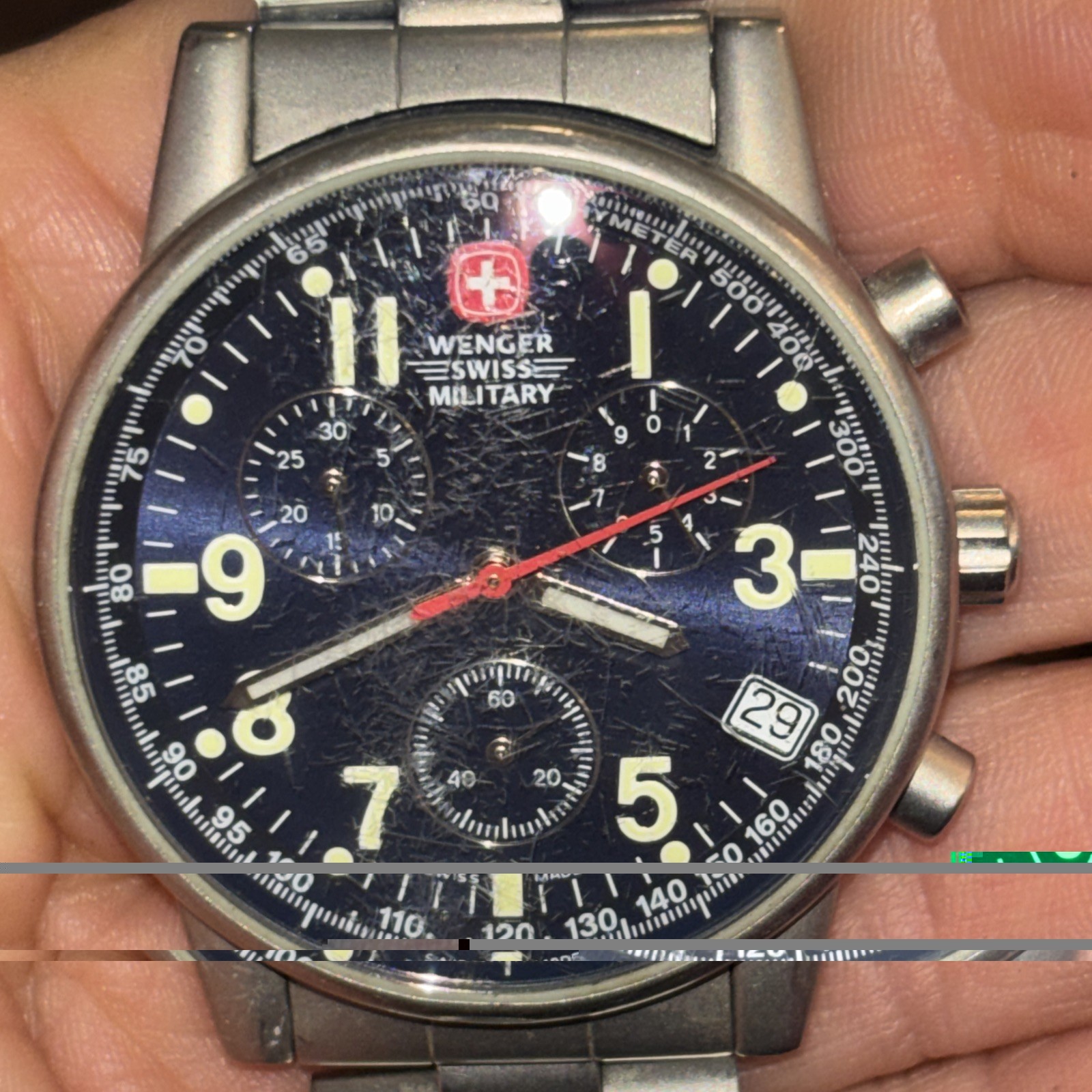 WENGER SWISS MILITARY MEN WATCH COMMANDO CHRONOGRAPH Dark Blue Luminous