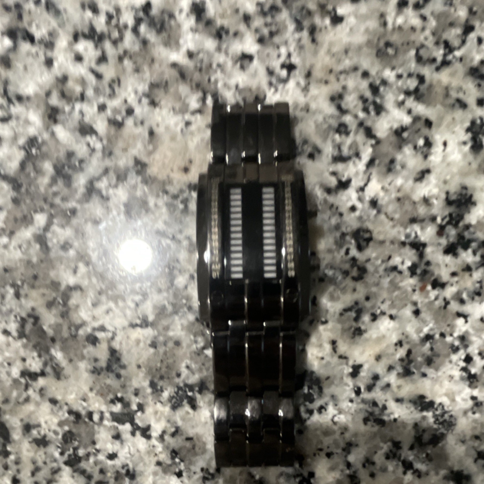 Rectangular Analog Dress Wristwatch Black Metal Link Bracelet Stick Indexes