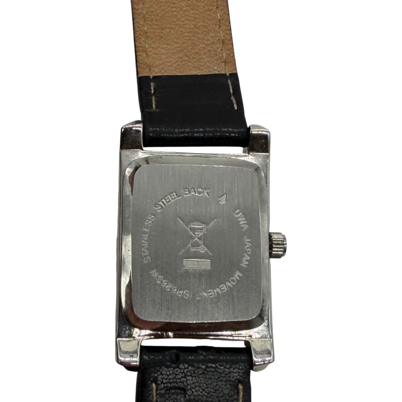 Double Wrap Strap Watch Silver Tone Rectangle Case Black Band
