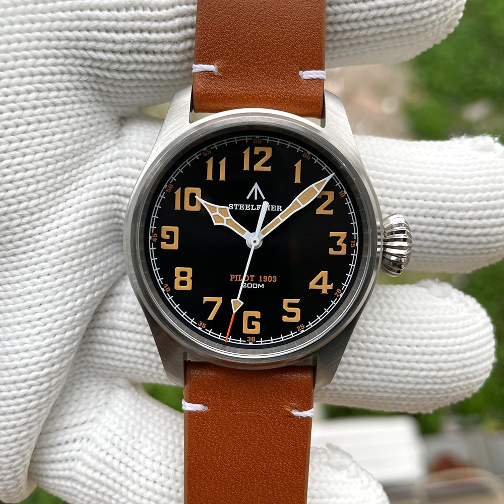 39MM STEELFLIER Pilot Quartz Diver Watch Men’s Leather Waterproof Luminous NEW