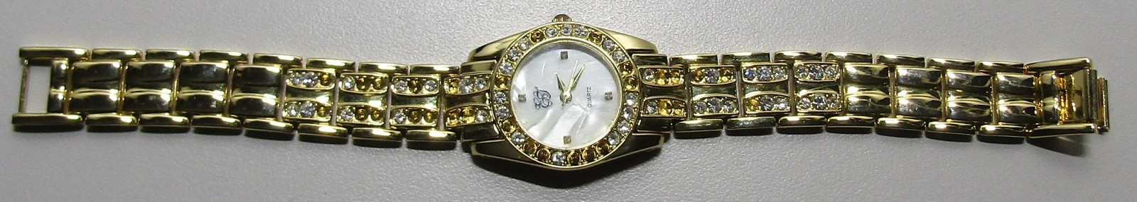 EJ Women’s Quartz Watch Rhinestone Gold Tone Bracelet MOP Face Untested AS IS