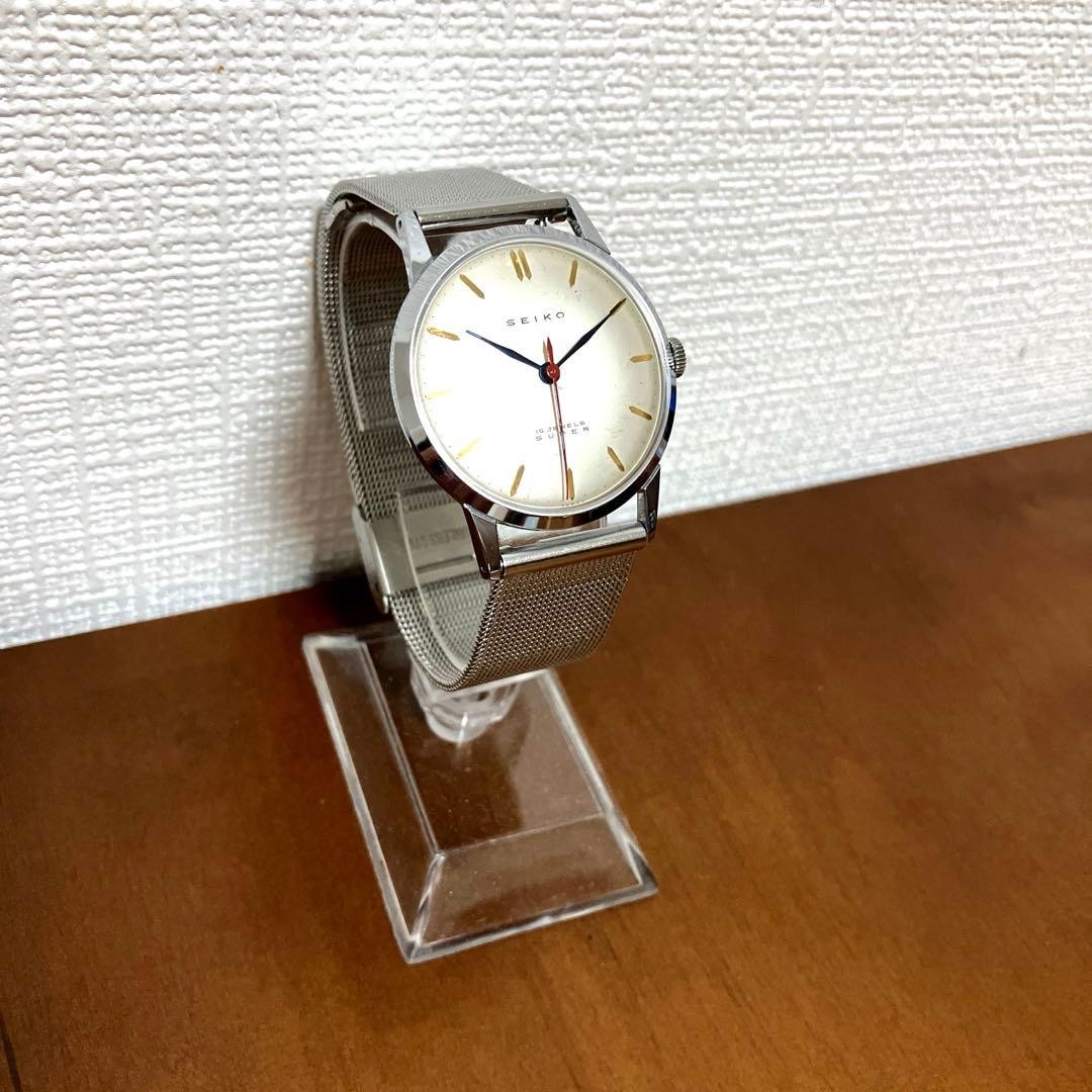 SEIKO Super 14025 Manual Watch Stainless Steel Red Blue Hands E-1 Anti-Shock OH