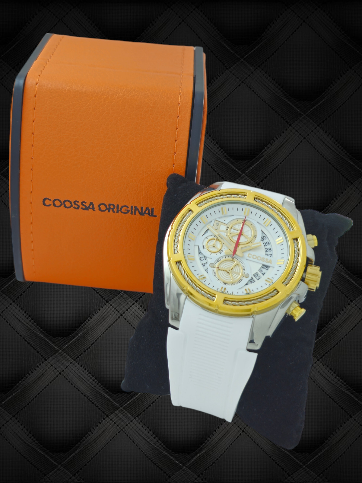 COOSSA ORIGINAL Men’s Chronograph Watch 48MM Case White Silicone Band 30M WR