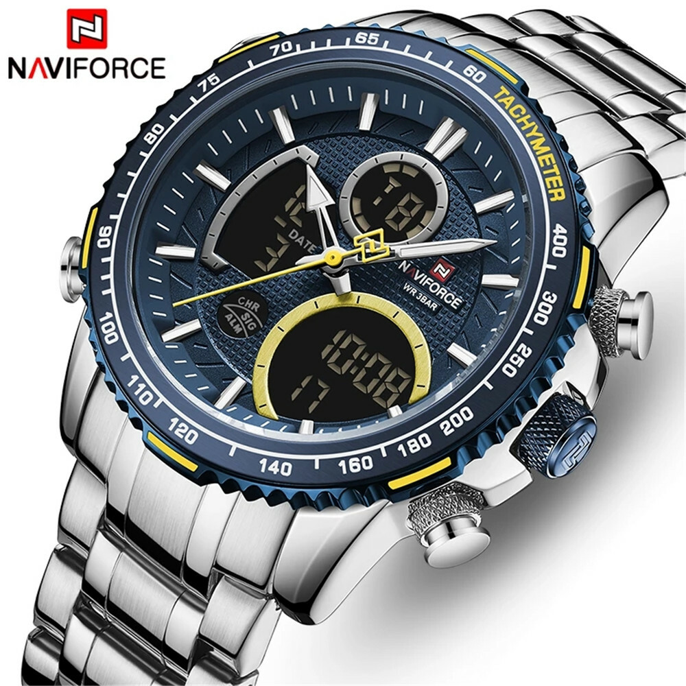 NAVIFORCE Men Sport Watch Military Chronograph Digital Wristwatch Steel Watches