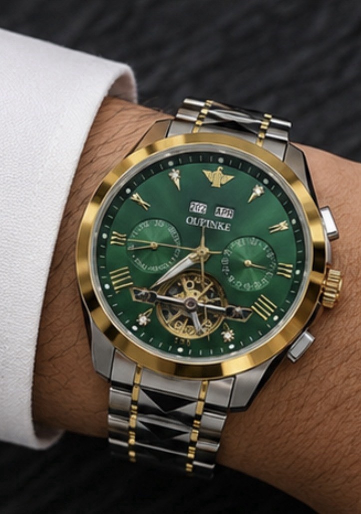 OUPINKE Skeleton Automatic Watch Green