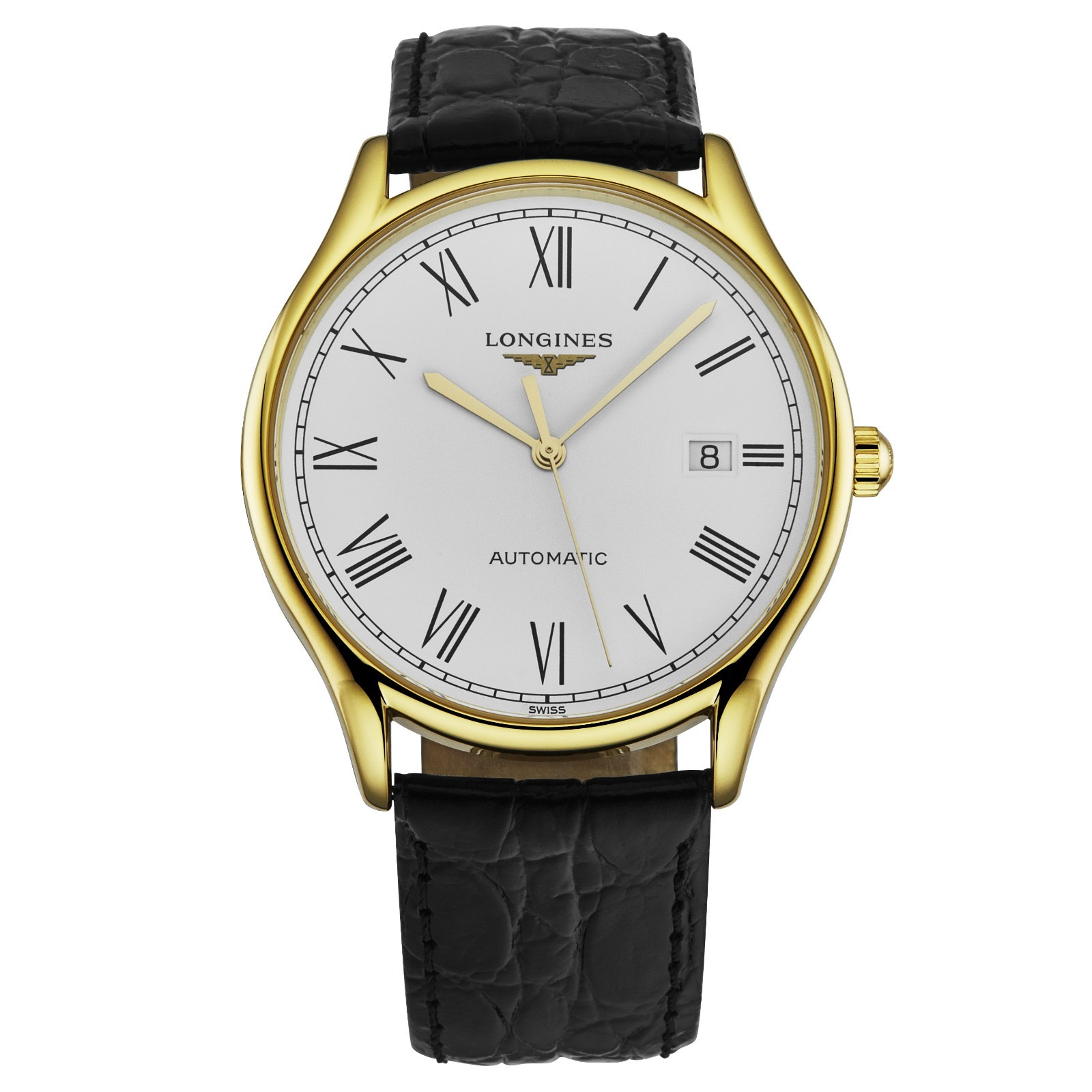 Longines Lyre Automatic Yellow Gold PVD Black Leather Mens Watch L4.960.2.11.2