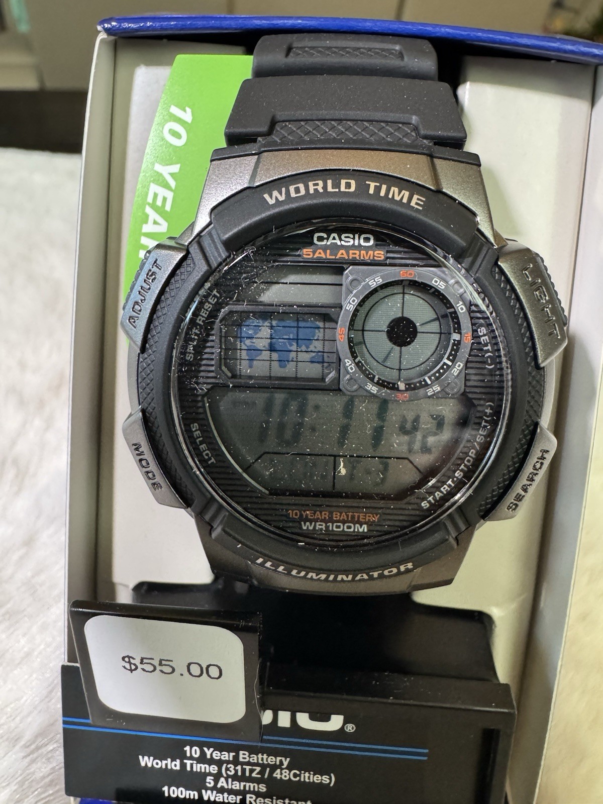Casio AE1000W-1B World Time Quartz Digital 100m Resin Strap Black/Gray