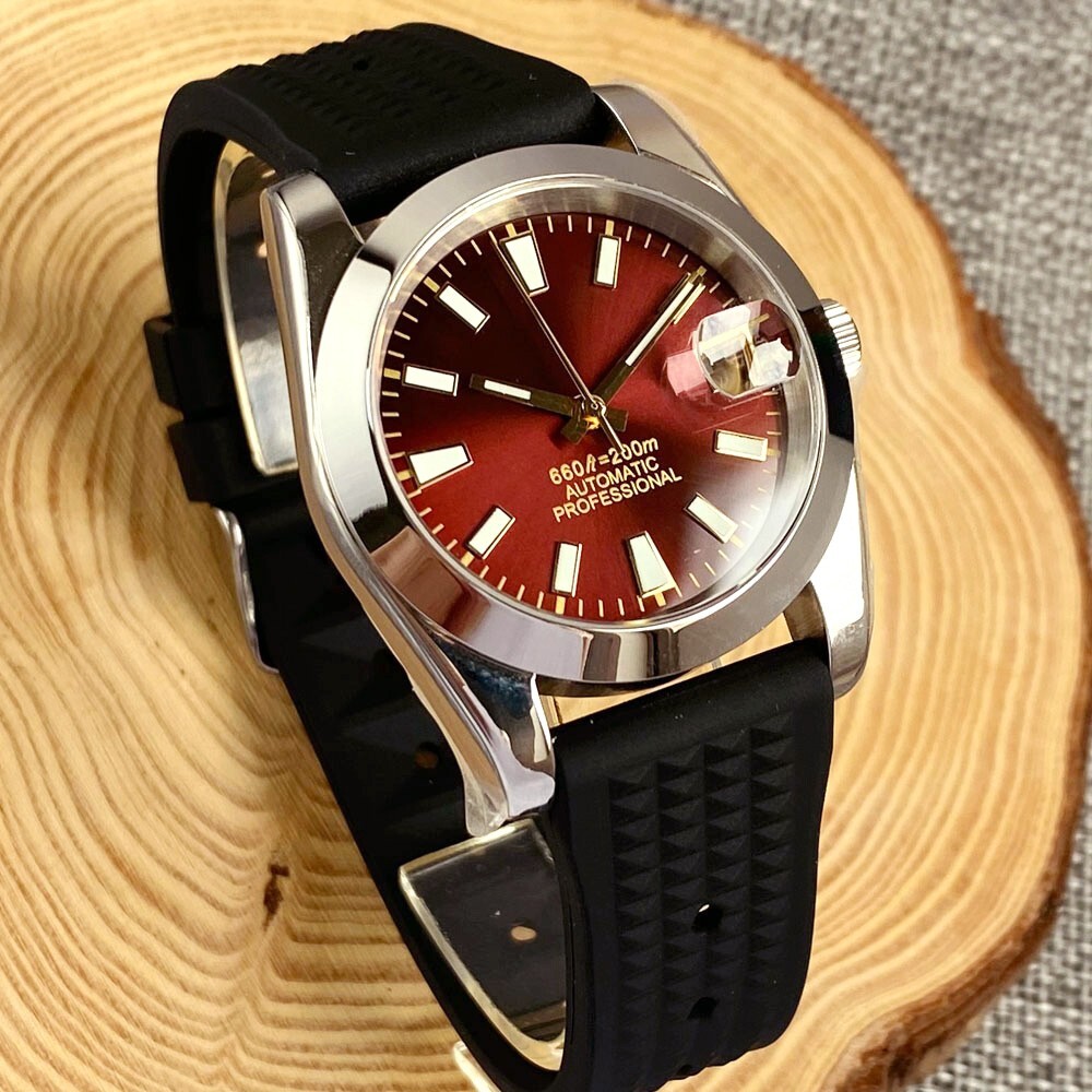 Dark Red 36MM NH35A 20BAR Waterproof Luminous Mechanical Men’s Watch Screw Crown