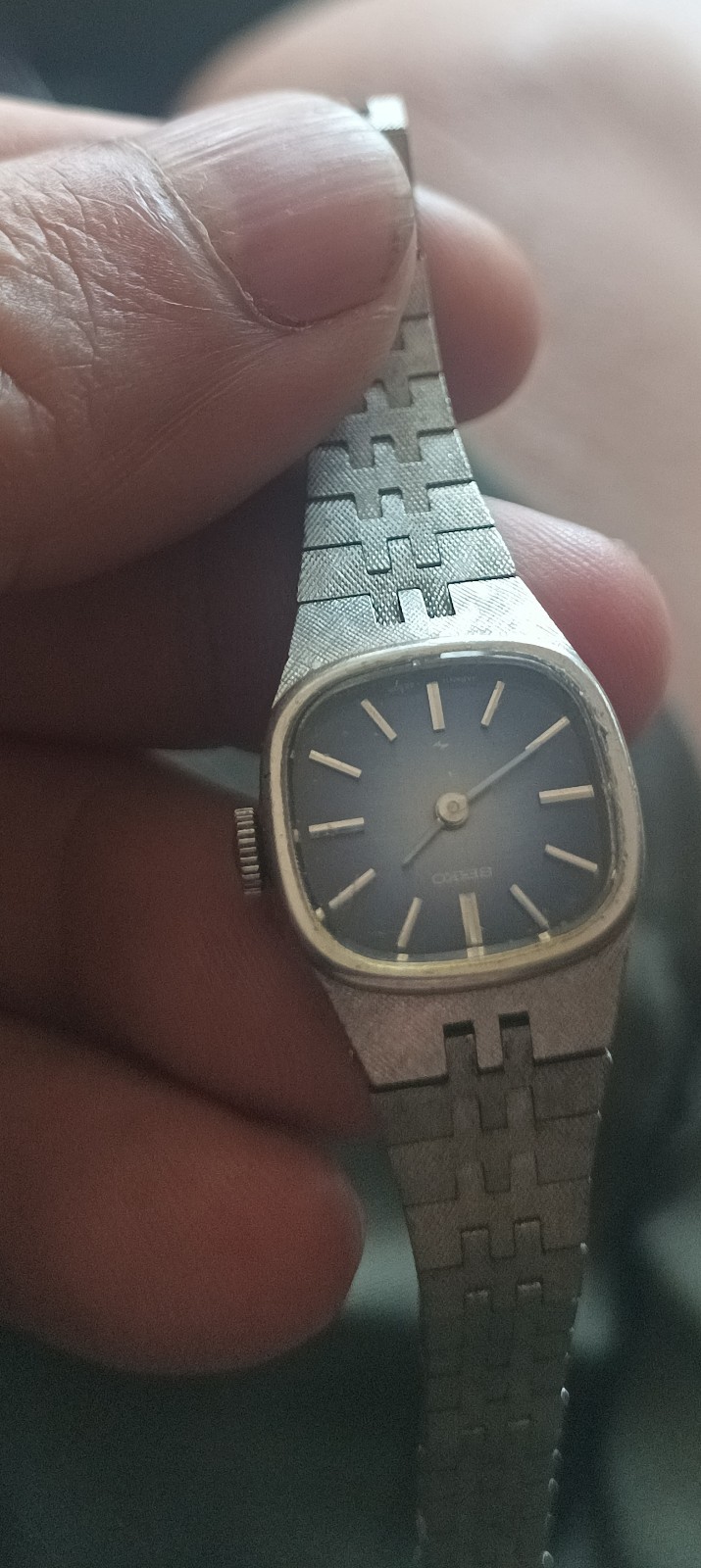 Seiko Vintage 1970s Manual Wind Watch Blue TV Dial Rectangle Face Japan 11-3349