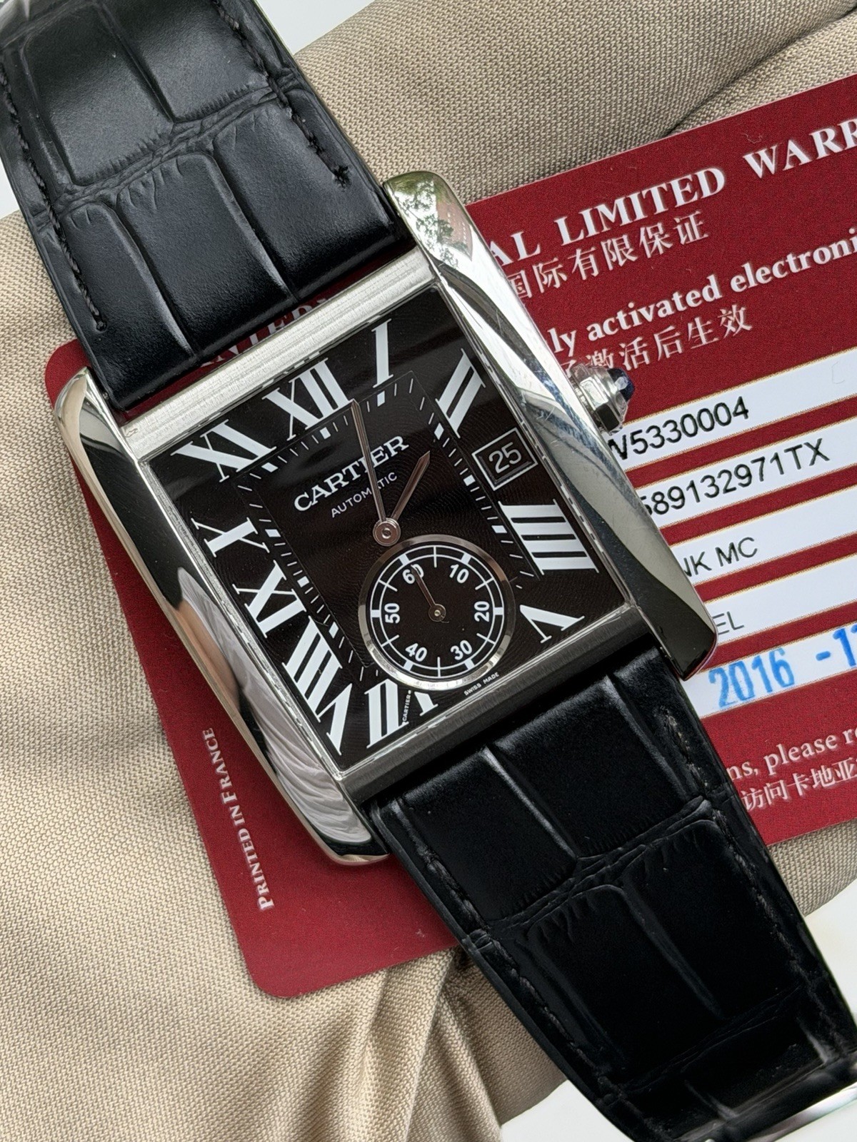 2016 Cartier Tank MC W5330004 3589 Black 44mm Automatic Mens Watch With Card