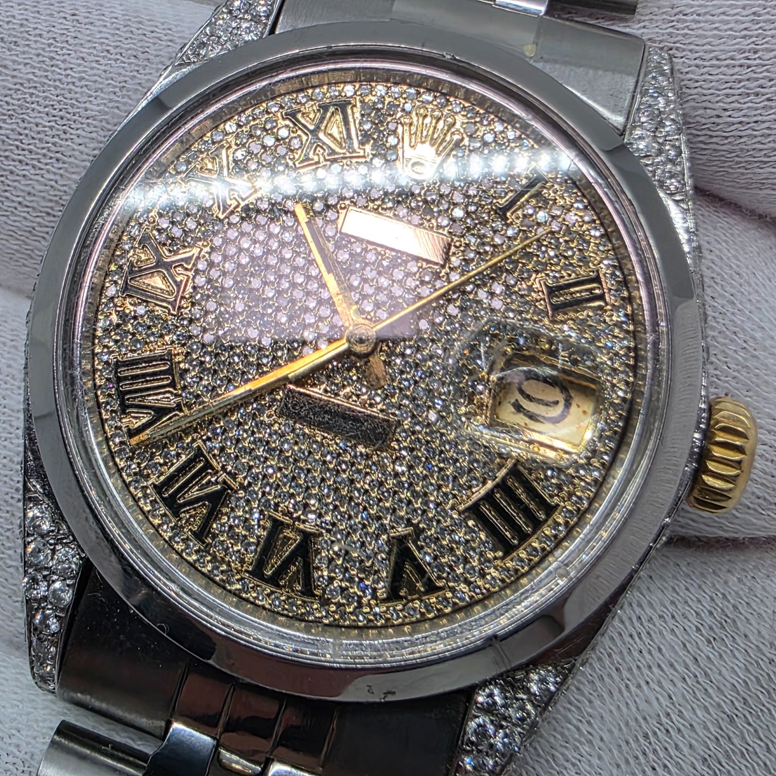 Rolex Custom Set Natural Diamond Bust Down Stainless Steel Menes Watch