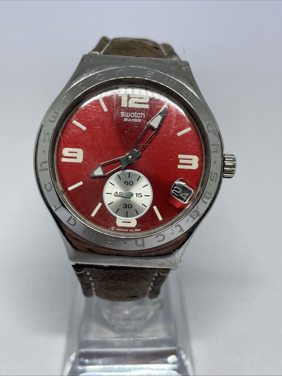 Swatch Irony AG-2004 Sub Second Mens Swiss Made Red Dial Wrist Watch #0144