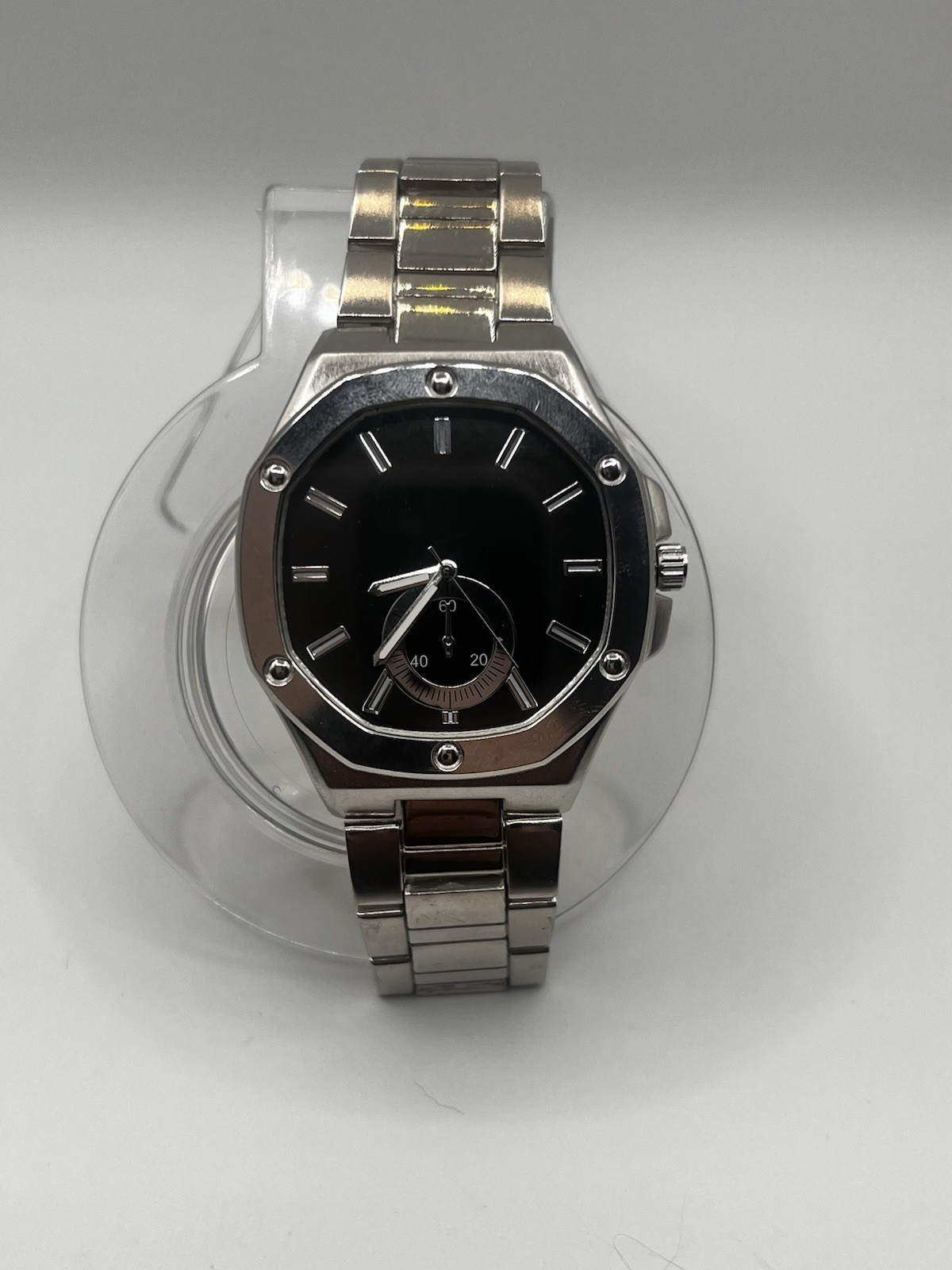 Accutime Watch Corp Silver & Black Watch Pc21J – NEW Battery!