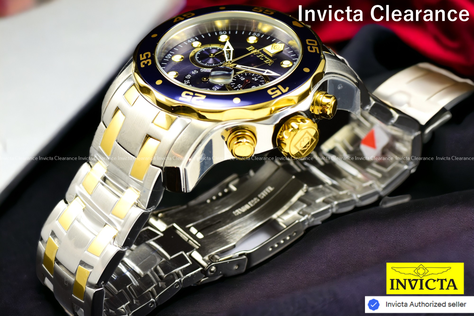 Invicta Men’s Pro Diver Scuba 0077 Quartz Blue Dial Gold Steel Bracelet Watch
