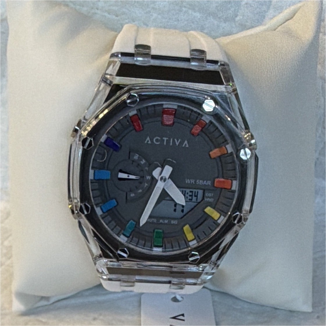 Activa Kaleido 44-47.9mm Gray/Multicolor Dial Quartz 50m White Strap