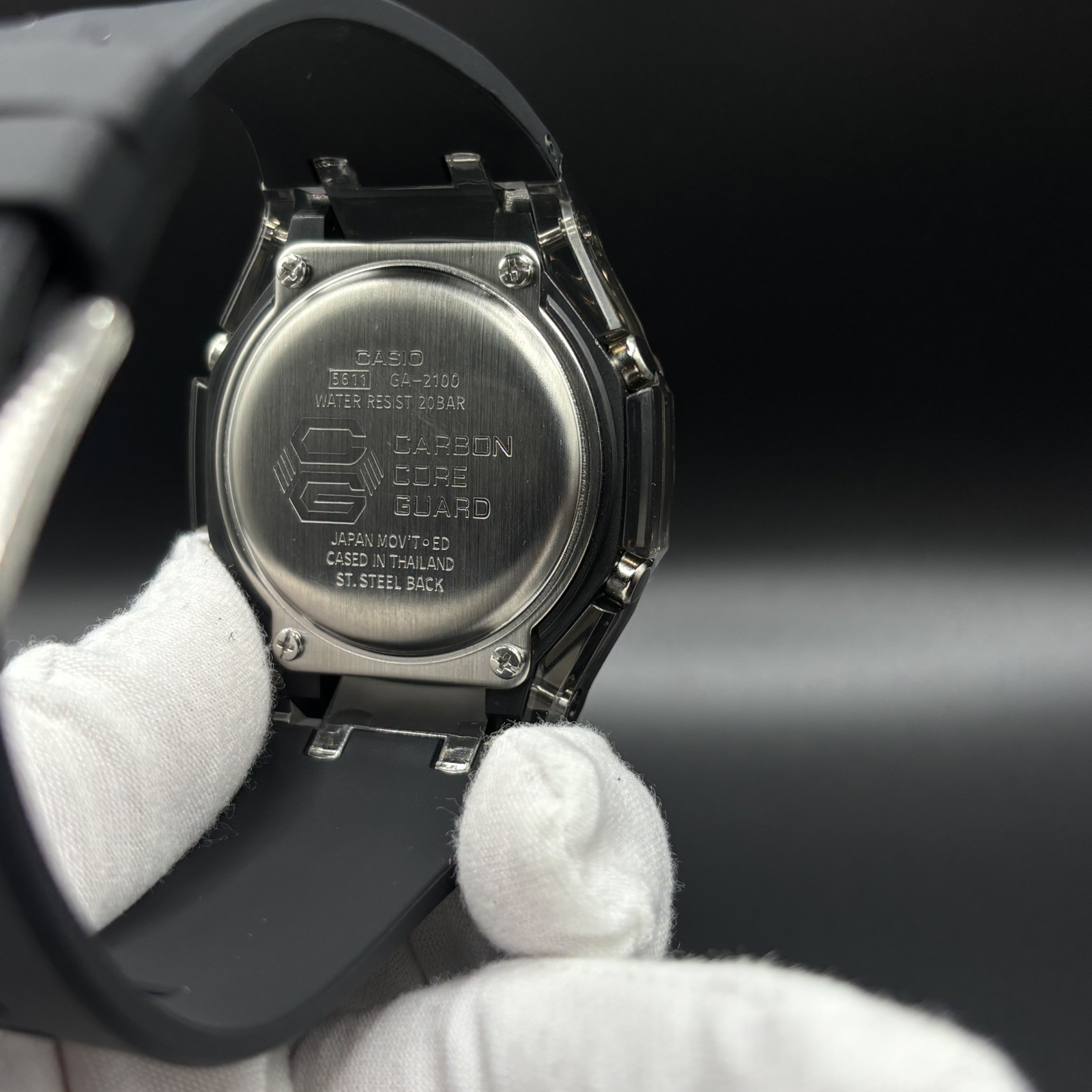 Casio G shock GA2100-A1A CasiOak Clear Case Steel Screws Black on Black FREESHIP