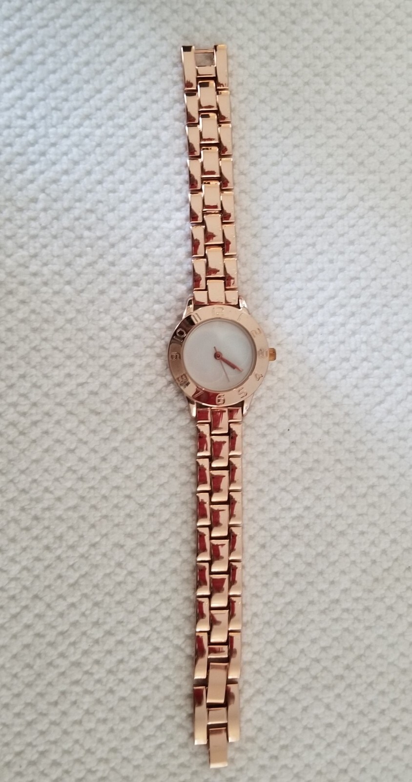 NIB FMD Rose Gold Tone Watch FMDMO0518 Link Band 6.75″ Max Size New Battery