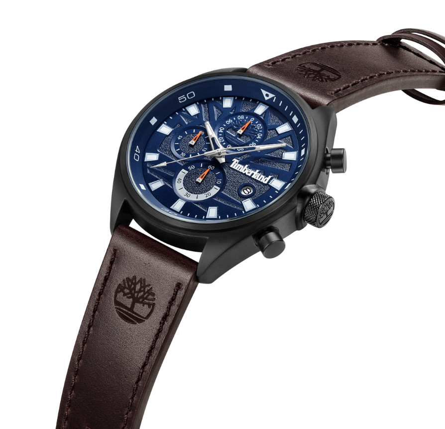 Timberland Chronograph Dark Brown Leather Blue Dial Men’s Watch TDWGC9000402