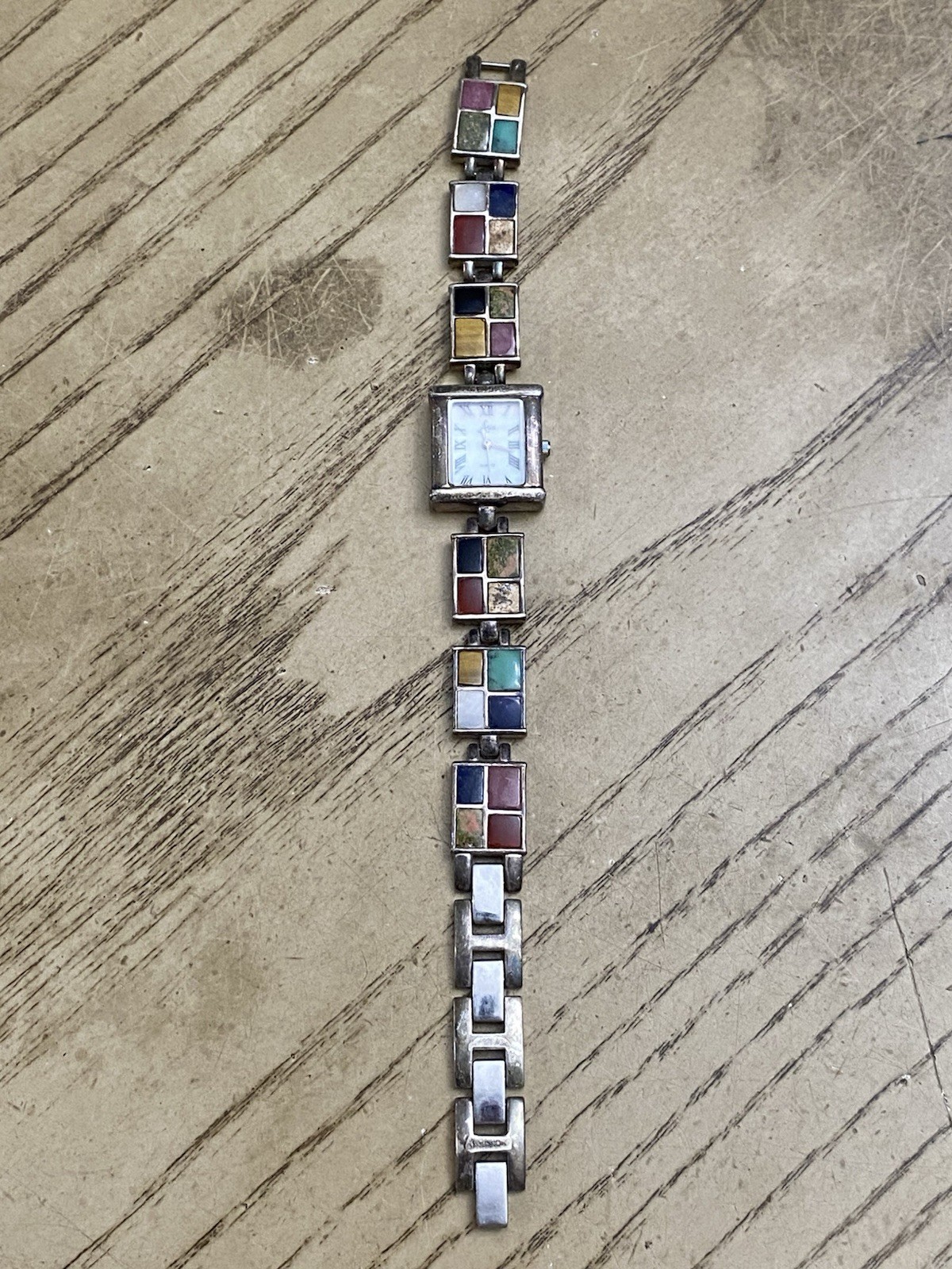 ARIA OIT 925 STERLING SILVER Signed MULTI GEMSTONE Women WATCH Needs Battery