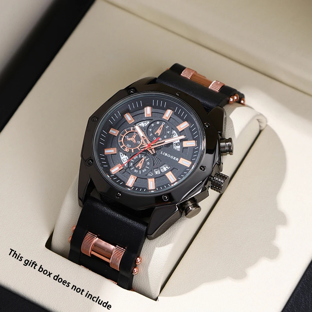 Men’s High-End Silicone Sports Watch with Automatic Calendar and Large Dial
