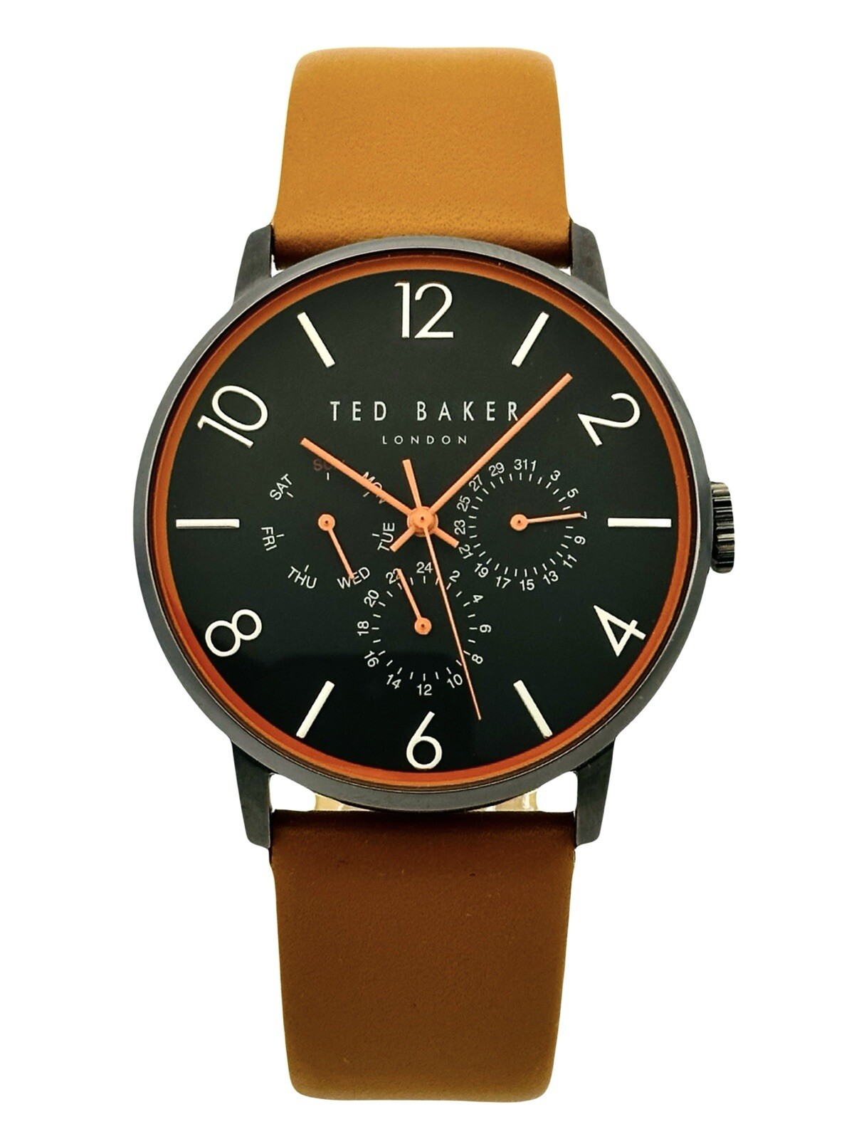 Ted Baker TE10023490 ‘SMART CASUAL’ Multifunction Black Case Brown Strap Watch