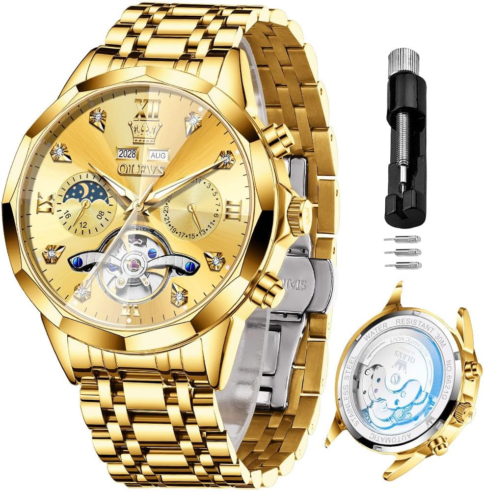 Diamond-Studded Luxury Skeleton Automatic Men’s Watch with Calendar