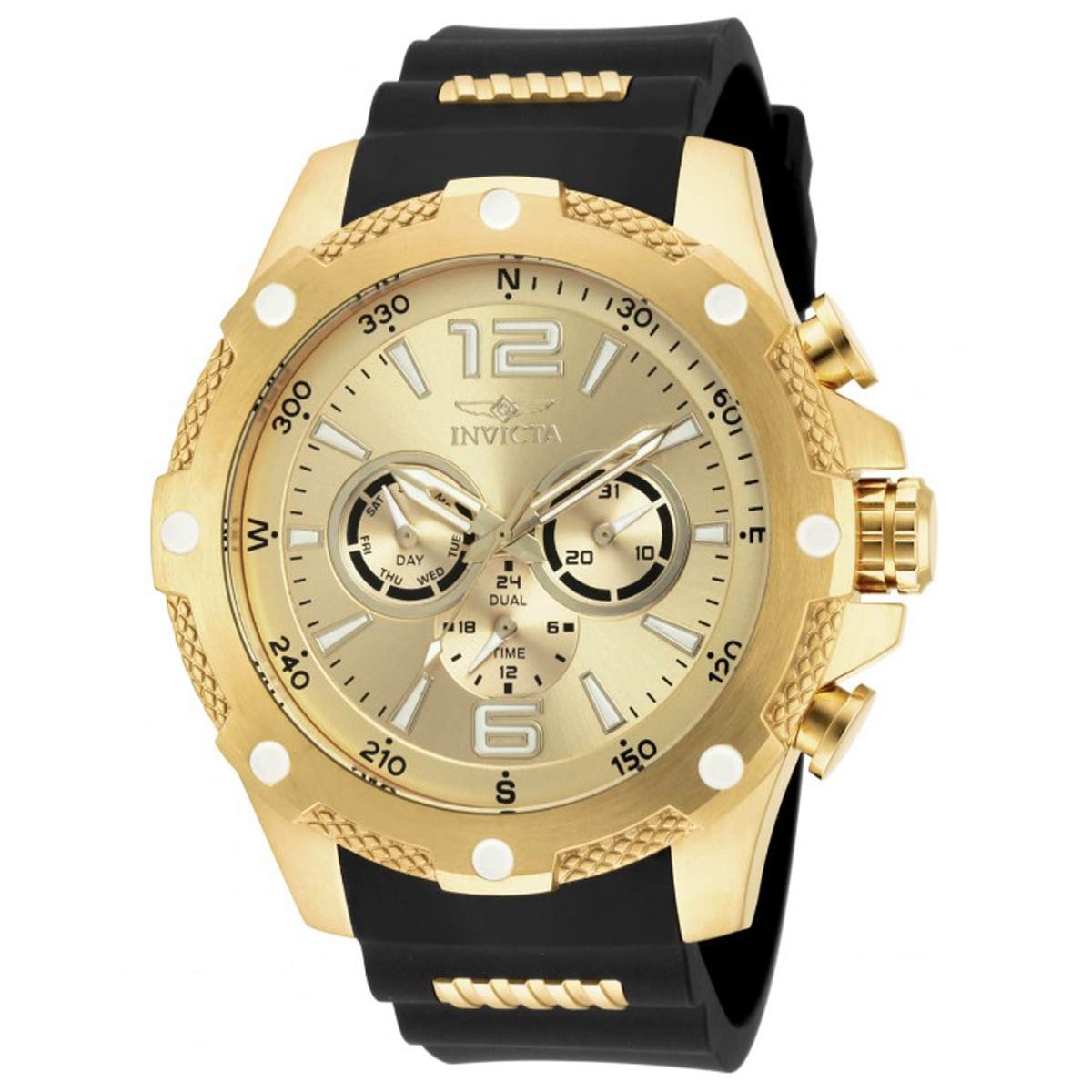 Invicta Men’s Watch I-Force Gold Tone Dial Quartz Rubber Strap Dual Time 19660